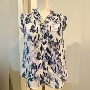 DKNY Women’s Petite Medium Floral Sleeveless Blouse Top